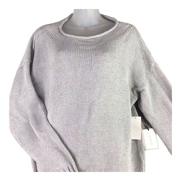 1.STATE Women’s Size L Gray Cotton Acrylic Knit Pullover Sweater Long Sleeve NWT - Picture 7 of 16
